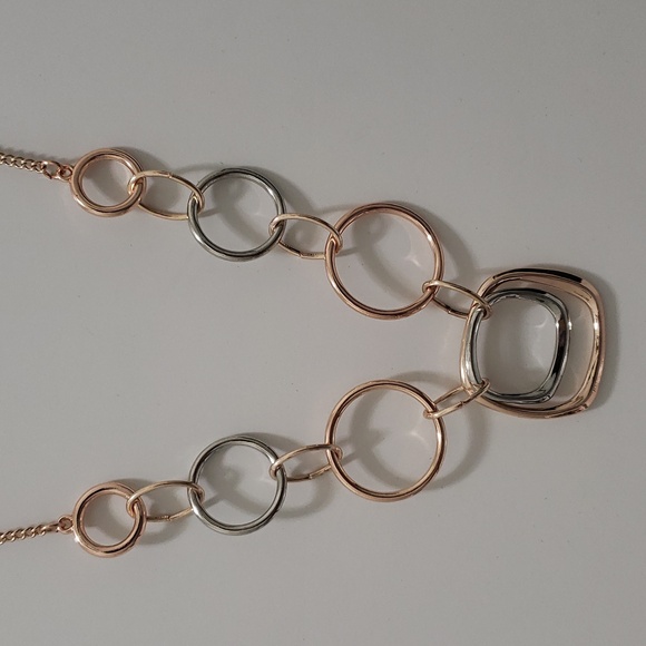 New Fun Fashion Costume Jewelry Mixed Metal Rosegold Silver Links Necklace - Picture 1 of 4